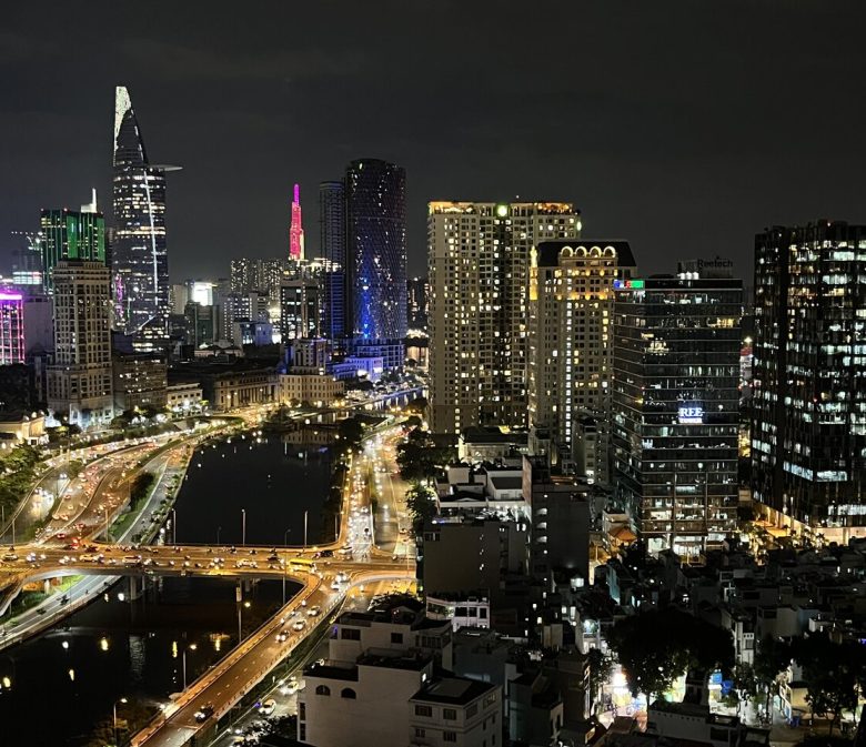 Saigon Bright Lights Nightime Skyline