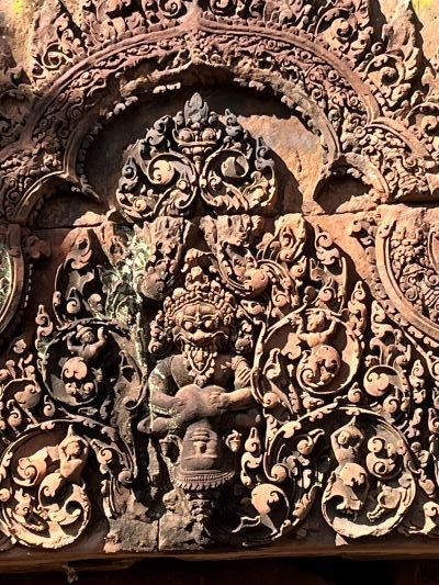 Intricate Carving in stone above door leading into the Banteay Srei Temple