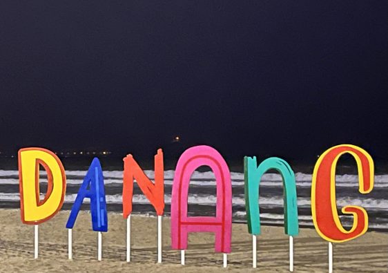 DaNang spelled out in bright, colorful letters that spell DaNang on the beach