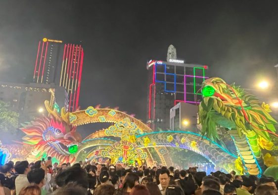 Dragons on Nguyen Hue Pedestrian Walkway in Saigon for Lunar New Year Celebration